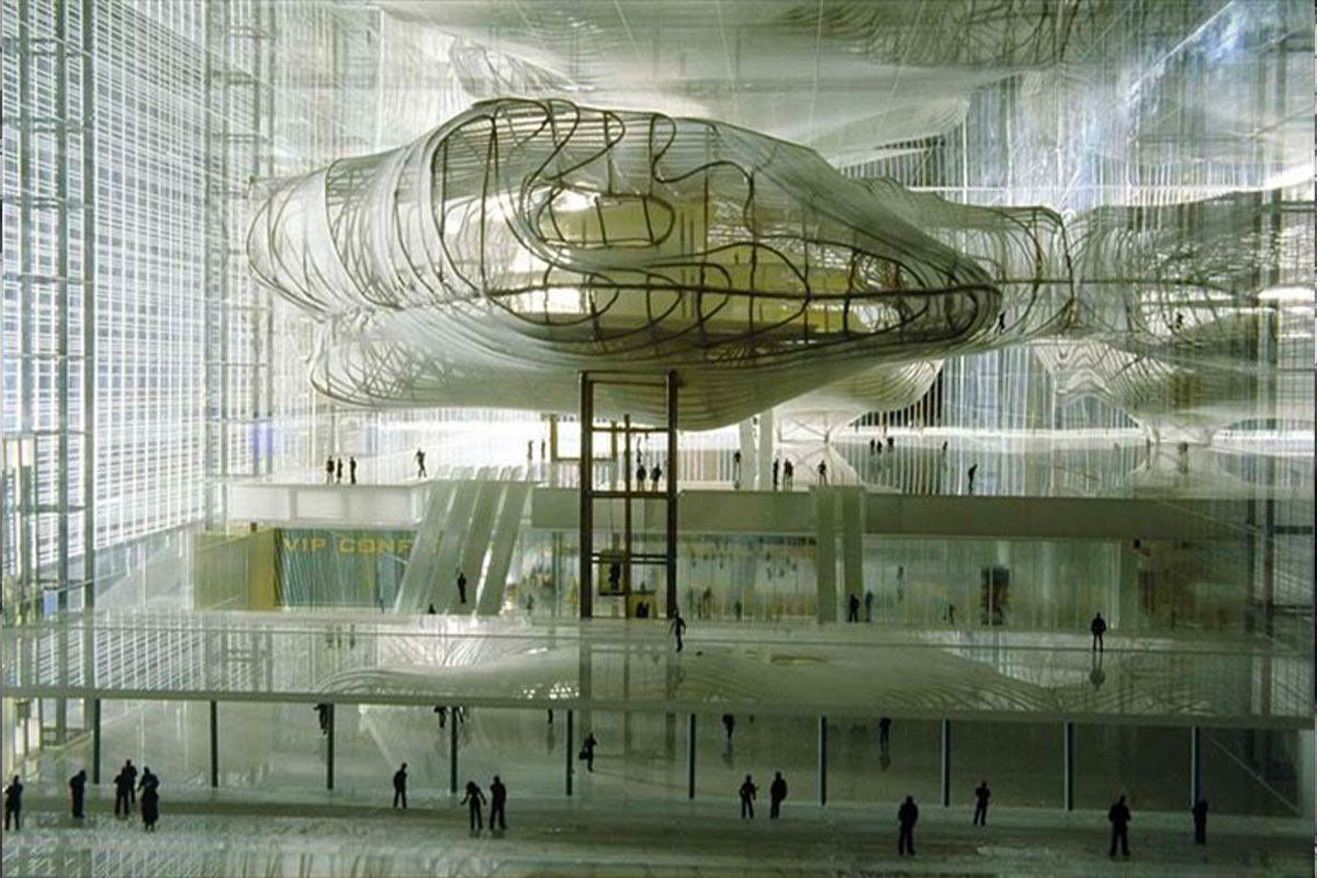 Lampoon, La Nuvola building designed by Massimiliano Fuksas host the new Congress in the district Eur of Rome.
